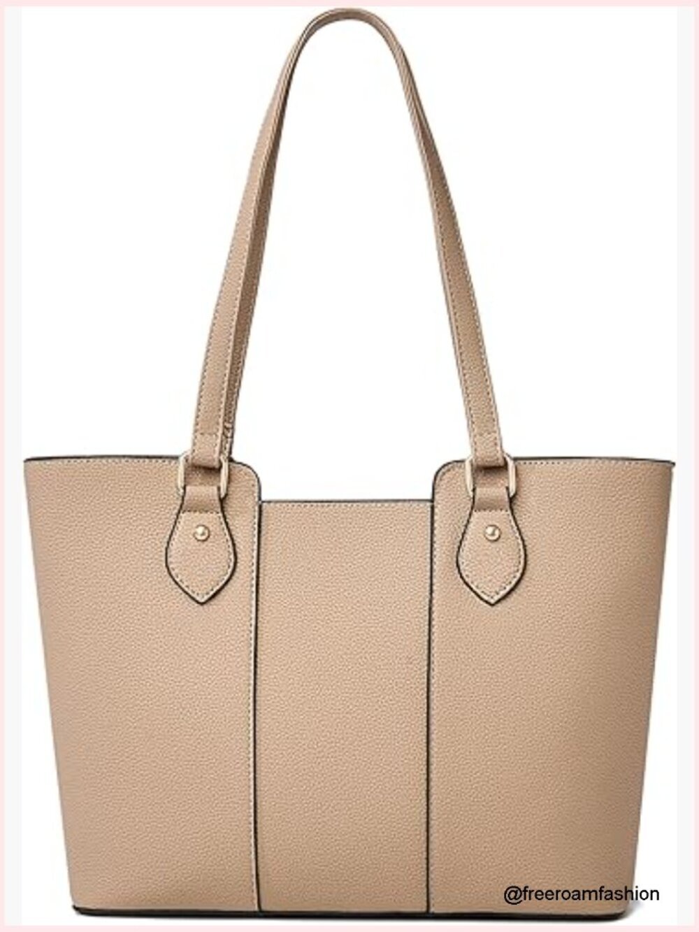 Large Vegan Leather Tote Bag with Zipper, Fits 13" Laptop, Multi-Pocket Design